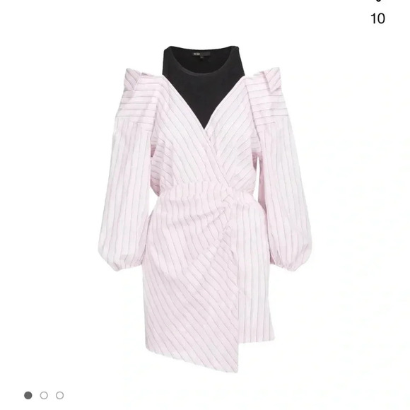 Maje Asymmetrical Off-Shoulder Bishop Sleeve Dress size 36 - Picture 2 of 9